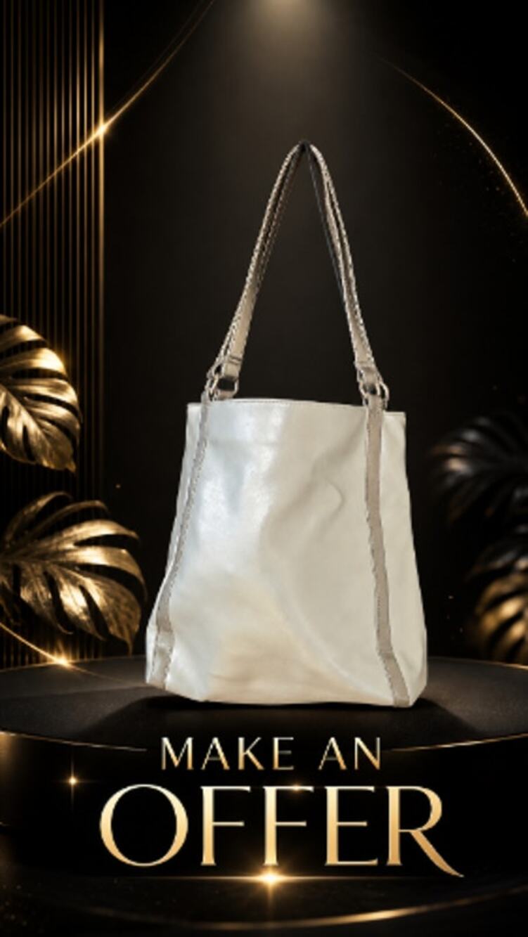 Matrix Faux Silver Leather Tote Bag Shoulder Purse Metallic Shopper NEW